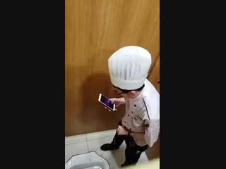 assistant cook cum in toilet (spy)